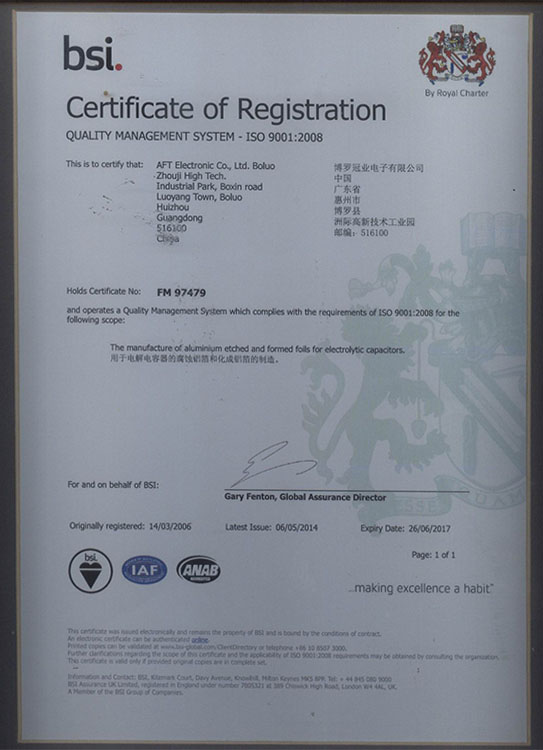 Quality System Certificate